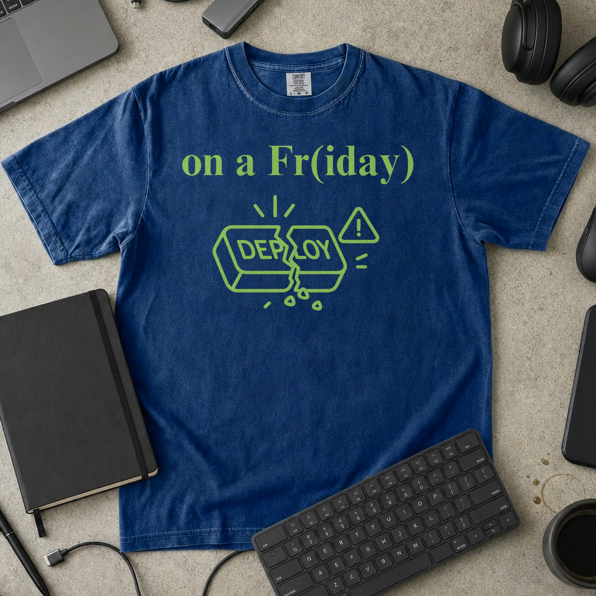 Breaking Prod on a friday Premium Shirt — true navy Premium Shirt mock-up