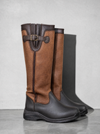 Leather Boots With A Round Toe Thick Sole And Belt Bucklewaterproof - Brown Premium Leather Finish Shoe Angle
