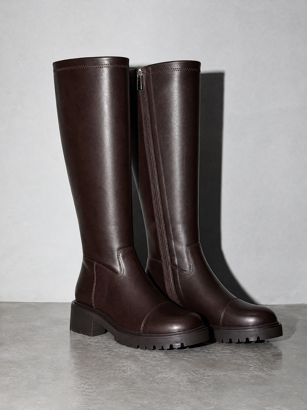Women's Knee-high High-end Martin Boots - Brown Shoe Full