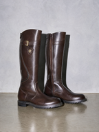 Women's mid-tube rider boots - Brown Premium Leather Finish Shoe Full