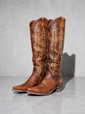 Medium heel 35-43 National Style Embroidered women's Boots - Brown Premium Leather Finish Shoe Full