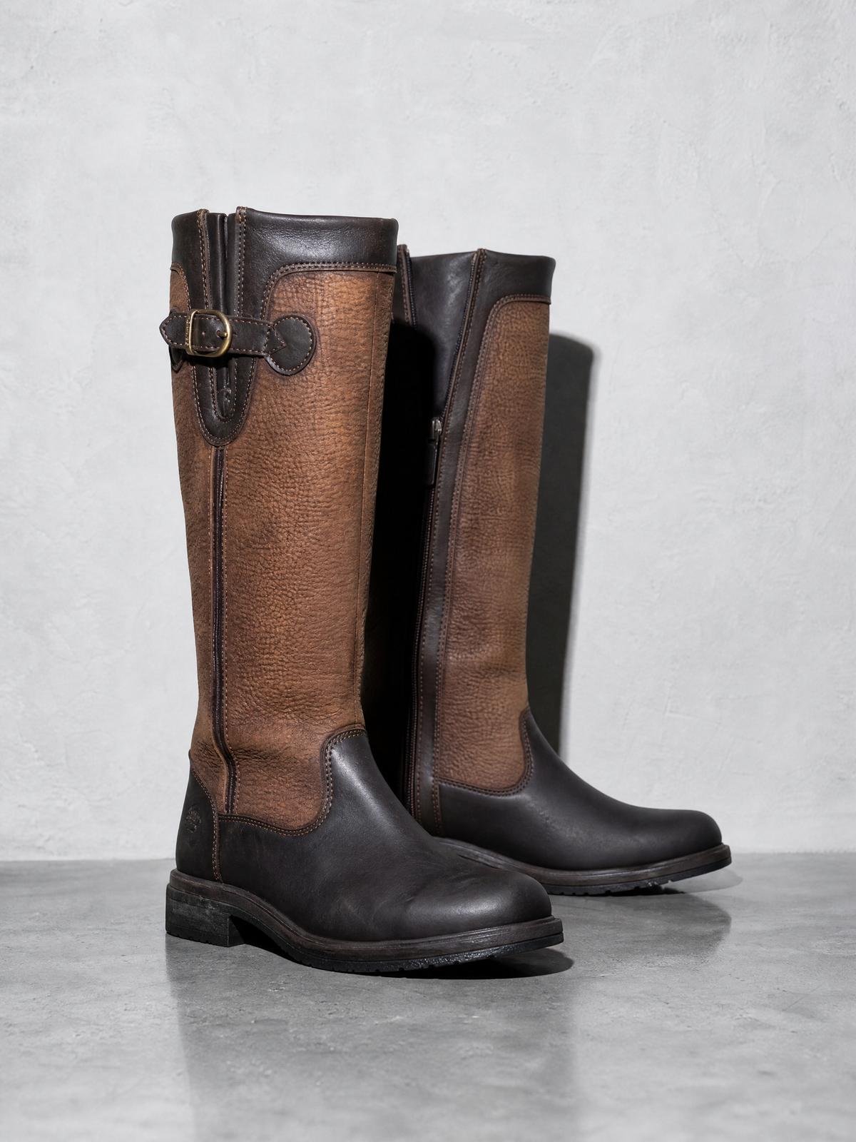Leather Boots With A Round Toe Thick Sole And Belt Bucklewaterproof - Brown Premium Leather Finish Shoe Full