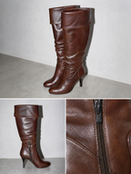 Stiletto boots side zip high heel boots over the knee boots - Brown Premium Leather Finish Shoe Macro