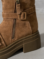 Women's Platform Height Increasing British Style Martin Boots, 2026 New Popular Retro Western Cowboy Pants Shaft Mid Ankle Boots - Brown Premium Leather Finish Shoe Macro