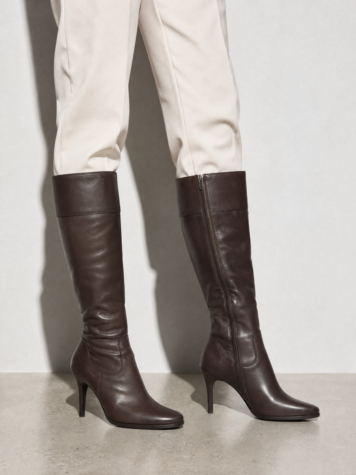 Stiletto boots side zip high heel boots over the knee boots - Brown Premium Leather Finish Shoe Worn