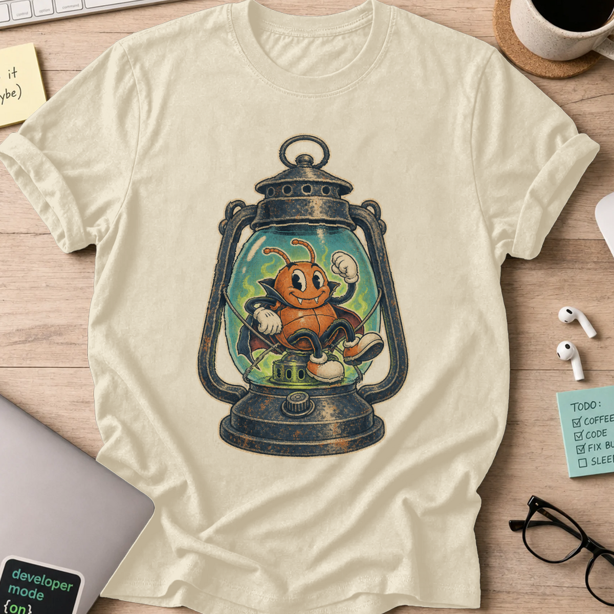 Bug in a Lantern Shirt — Natural storefront mockup