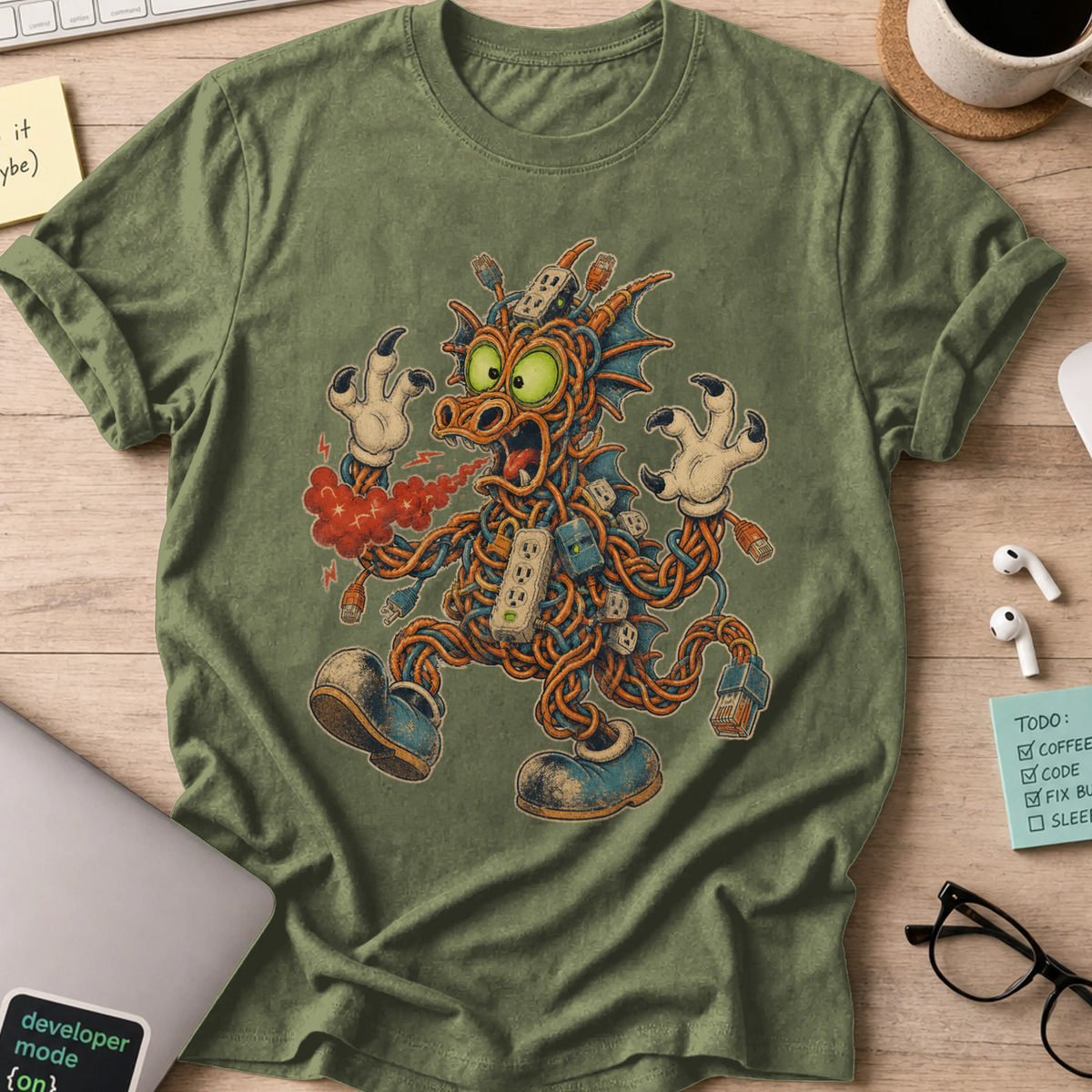 Cable Monster Shirt — Military Green storefront mockup