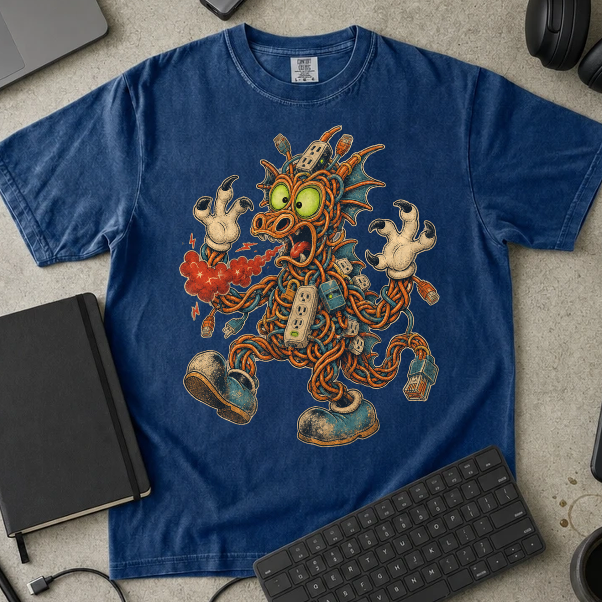Cable Monster Shirt — True Navy Comfort Colors 1717 flat lay