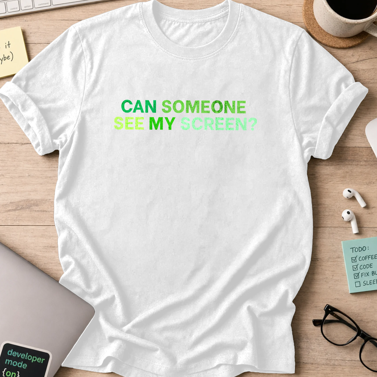 can someone see my screen shirt - White
