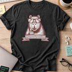 Black programmer shirt printed with "Capybara approved", a funny developer t-shirt and coding gift for software engineers and coders.