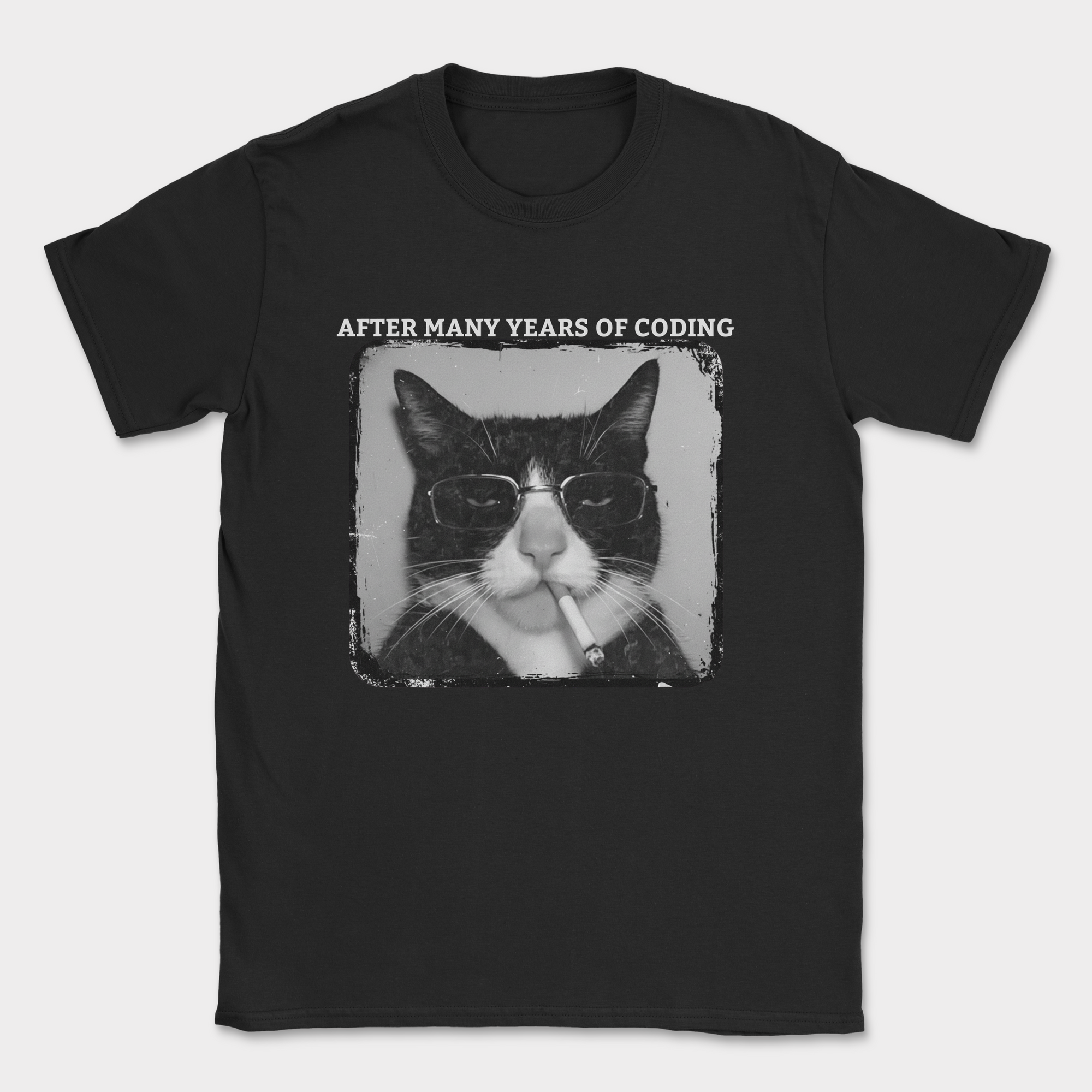 cat after many years of coding shirt — Black