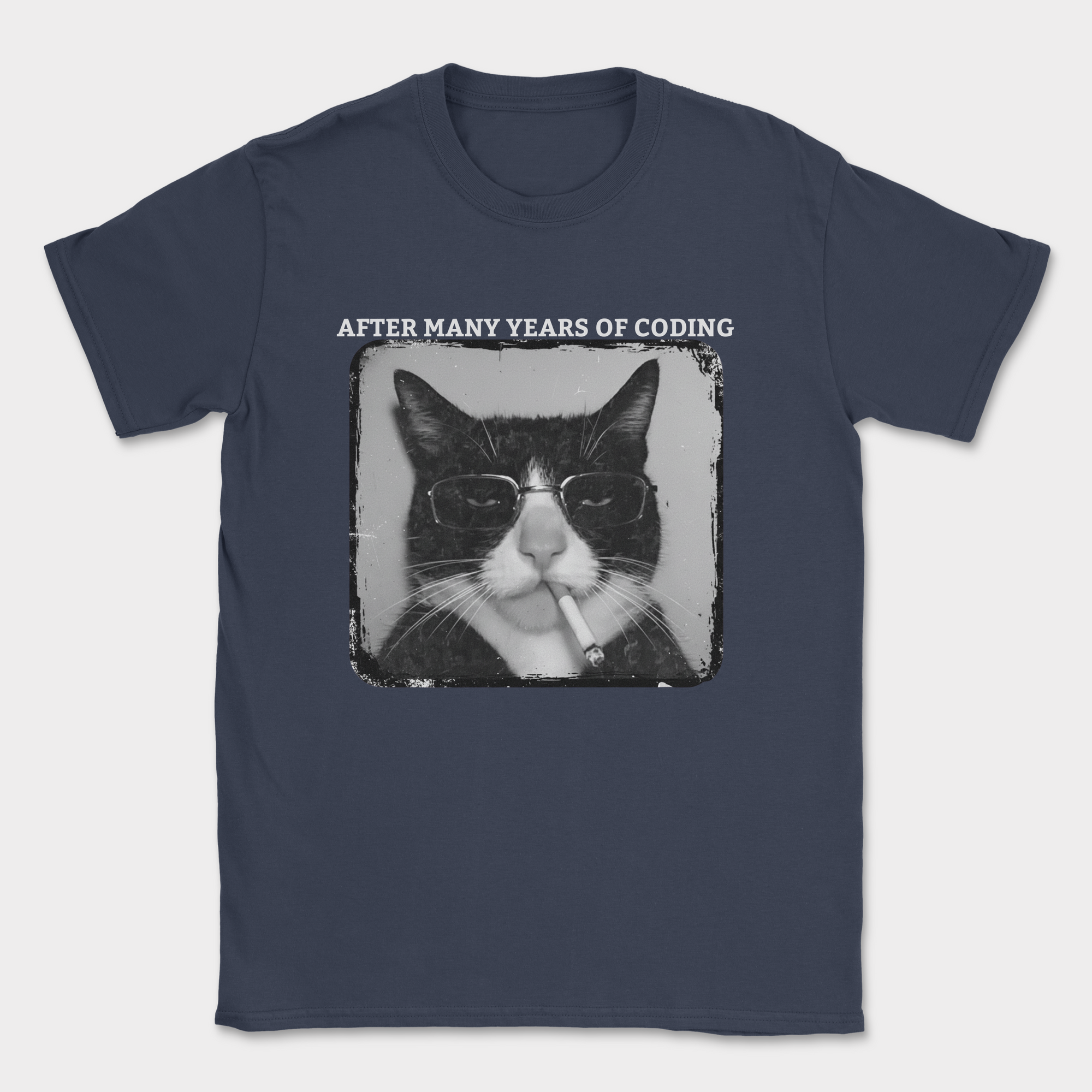 cat after many years of coding shirt — Navy
