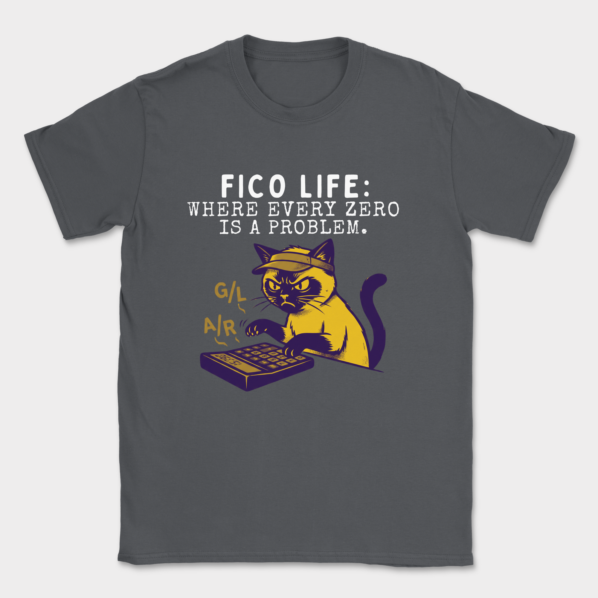 cat fico life shirt — Dark Heather Grey