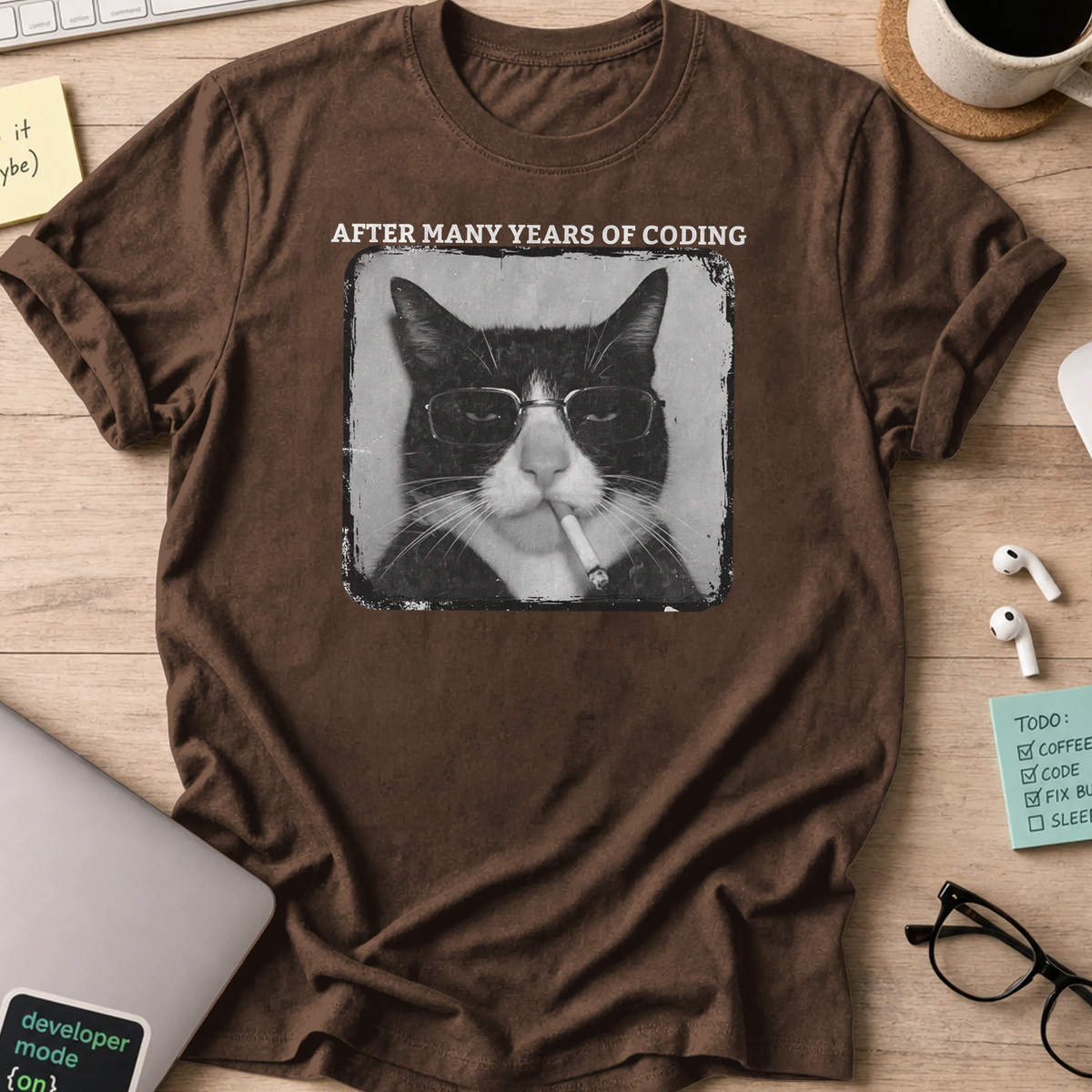 cat after many years of coding shirt - Dark Chocolate