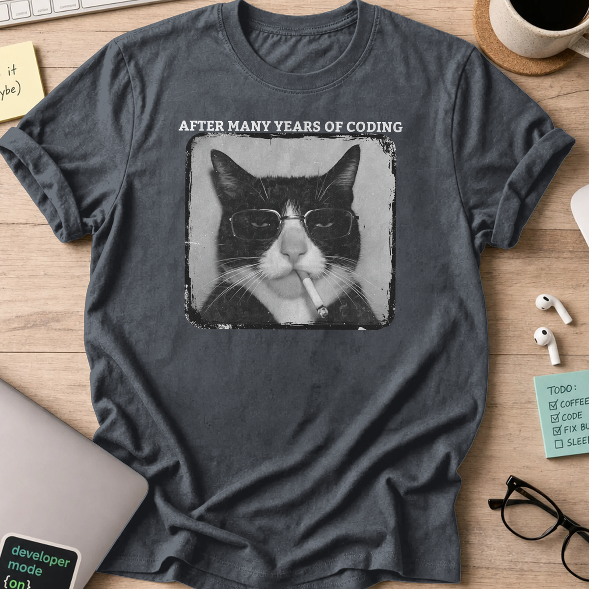 cat after many years of coding shirt - Dark Heather