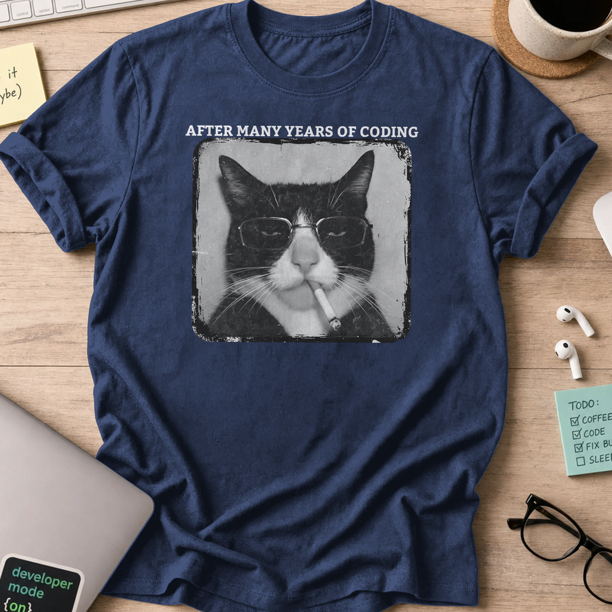 cat after many years of coding shirt - Navy
