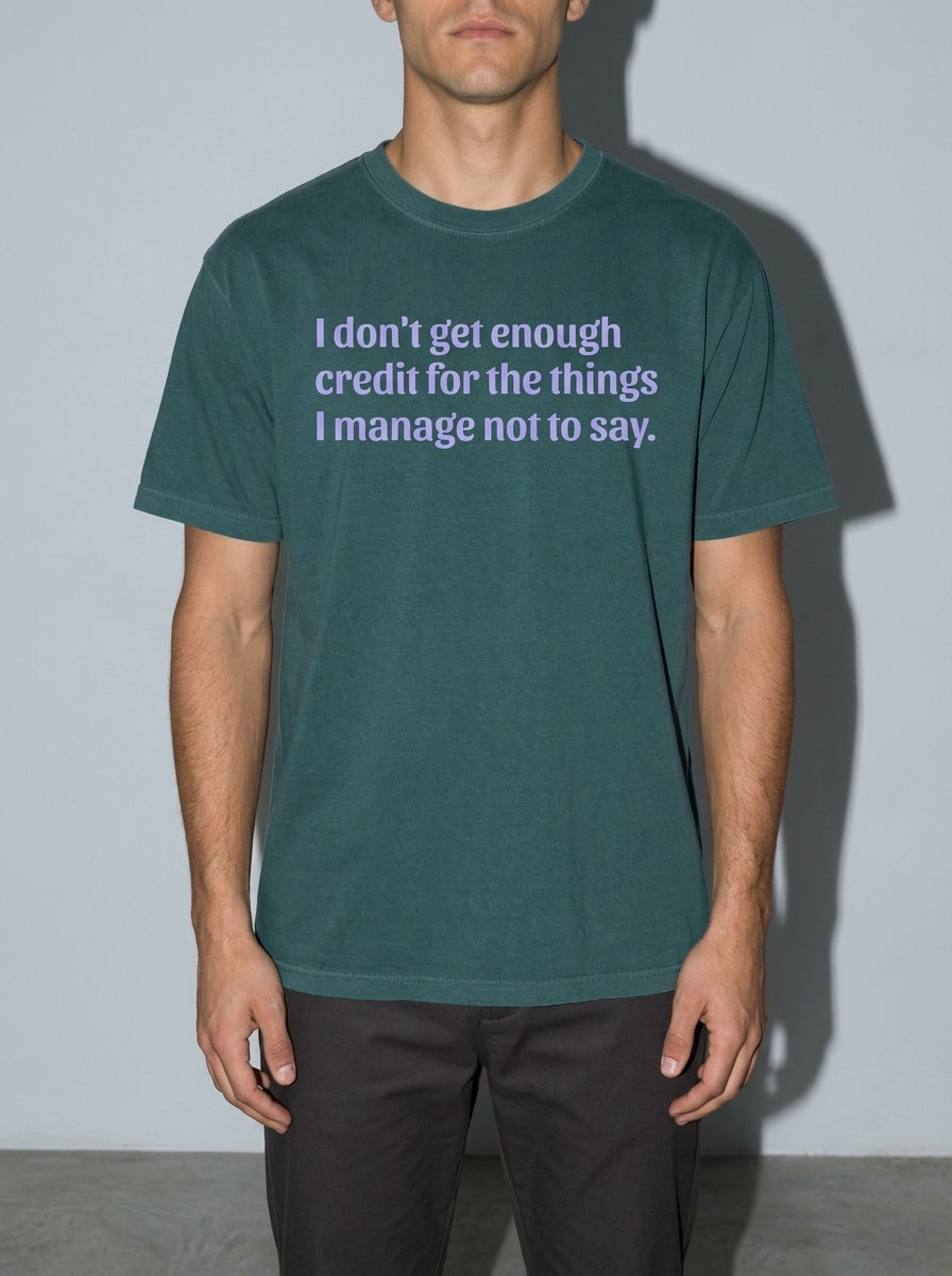 Not Enough Credit Premium Shirt - blue-spruce--bust_to_thigh