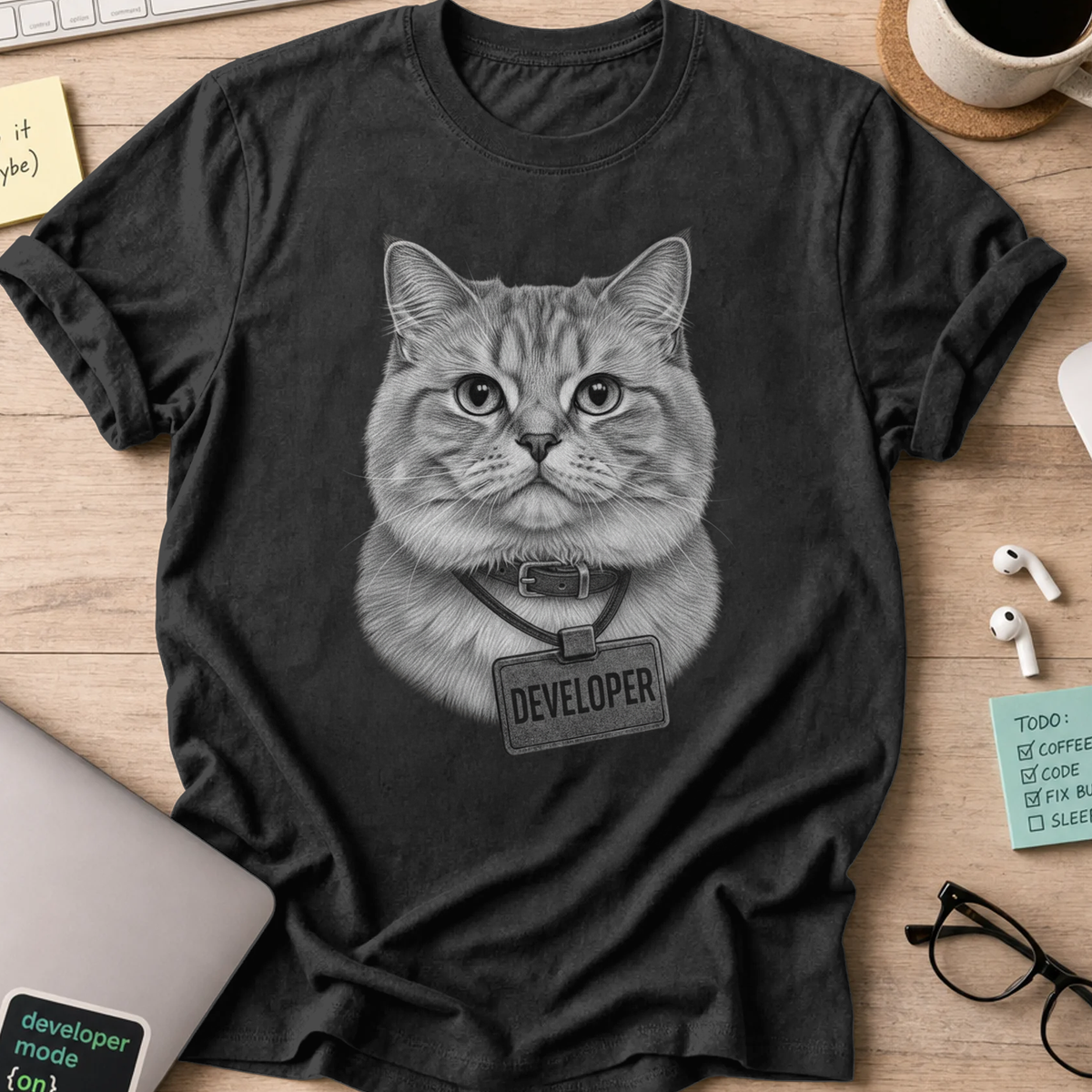 cat developer shirt - Black