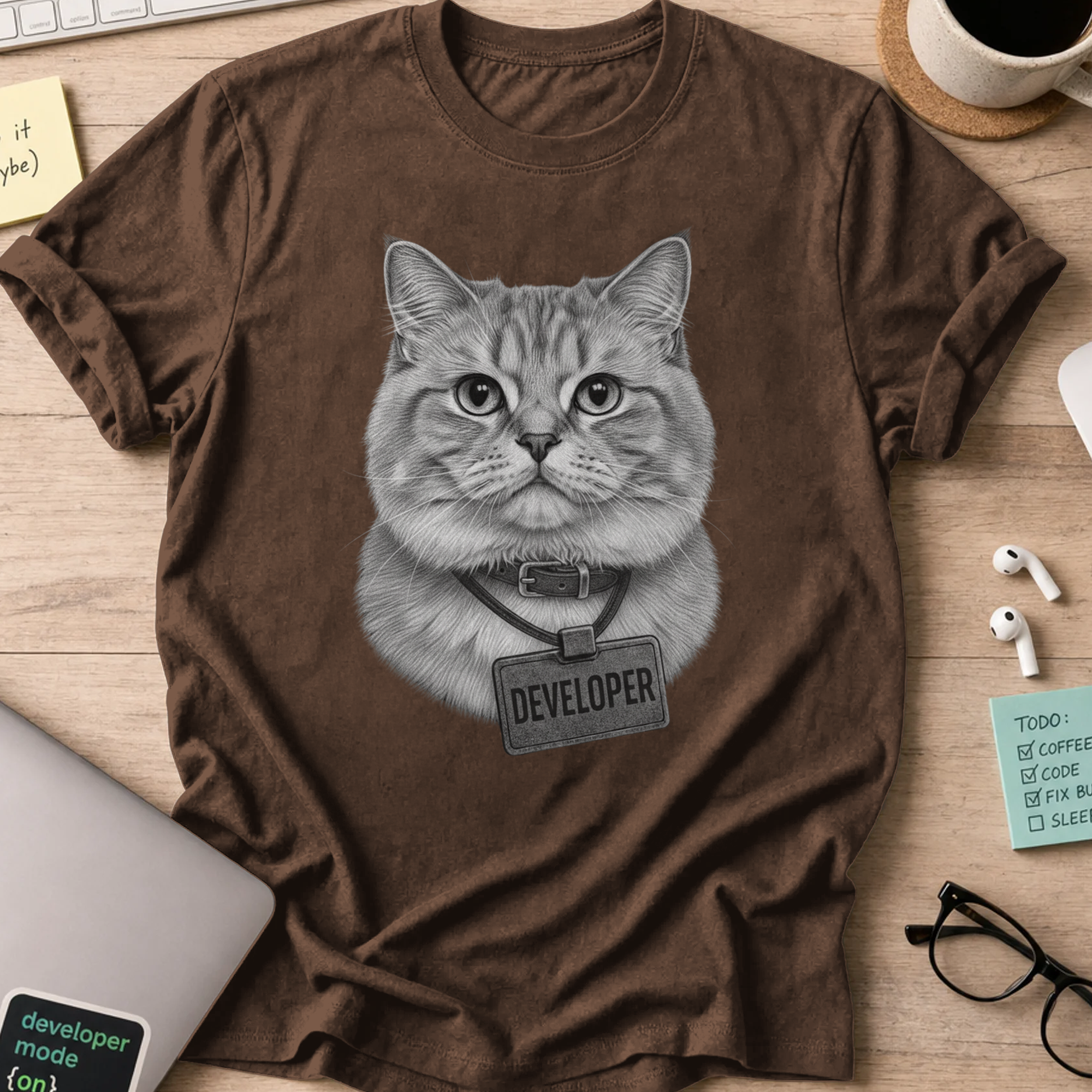 cat developer shirt - Dark Chocolate
