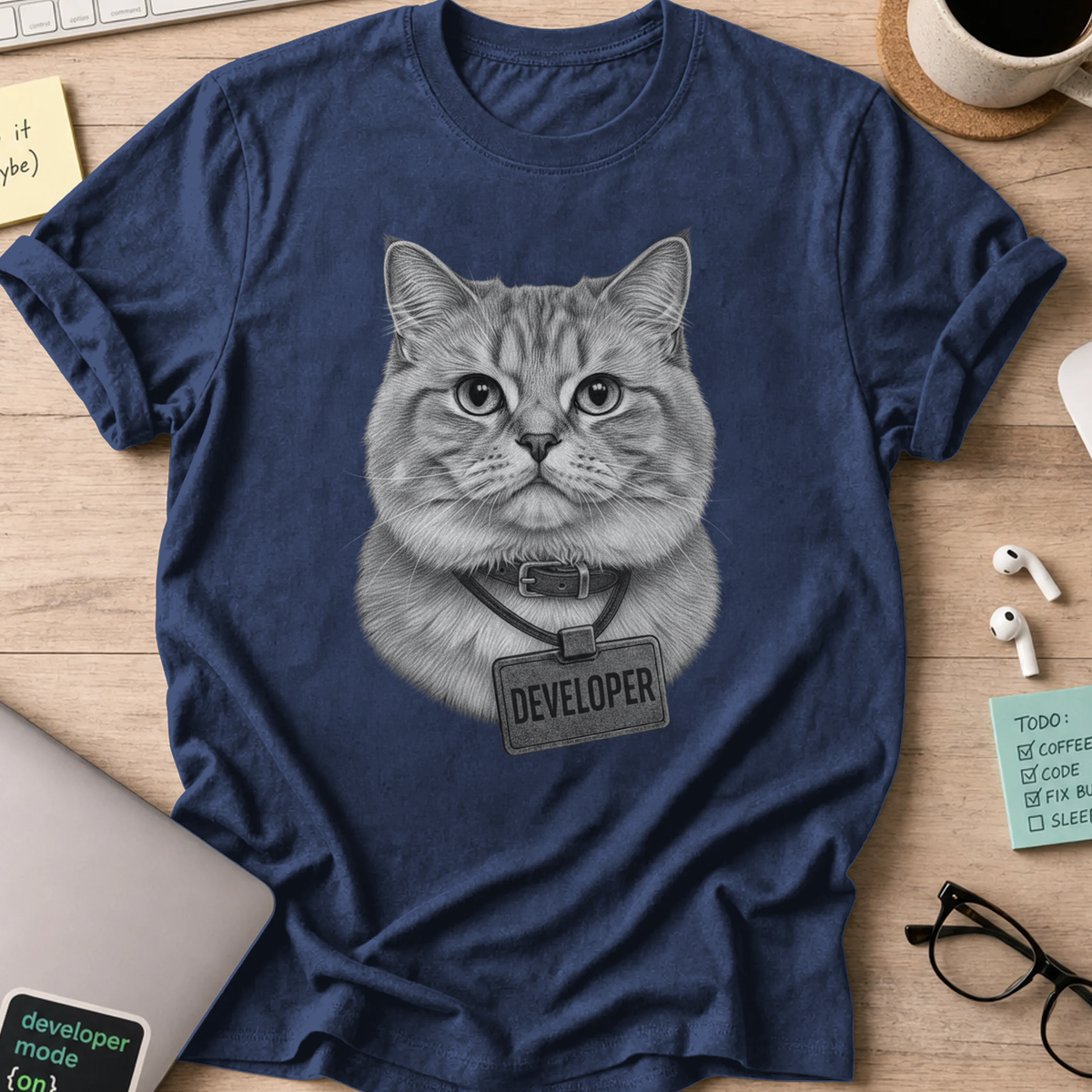 cat developer shirt - Navy