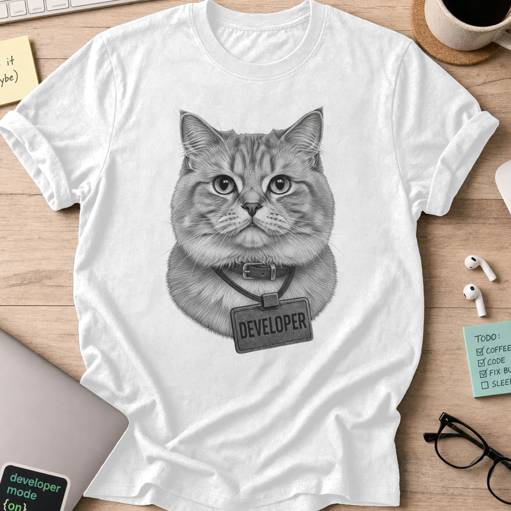cat developer shirt - White