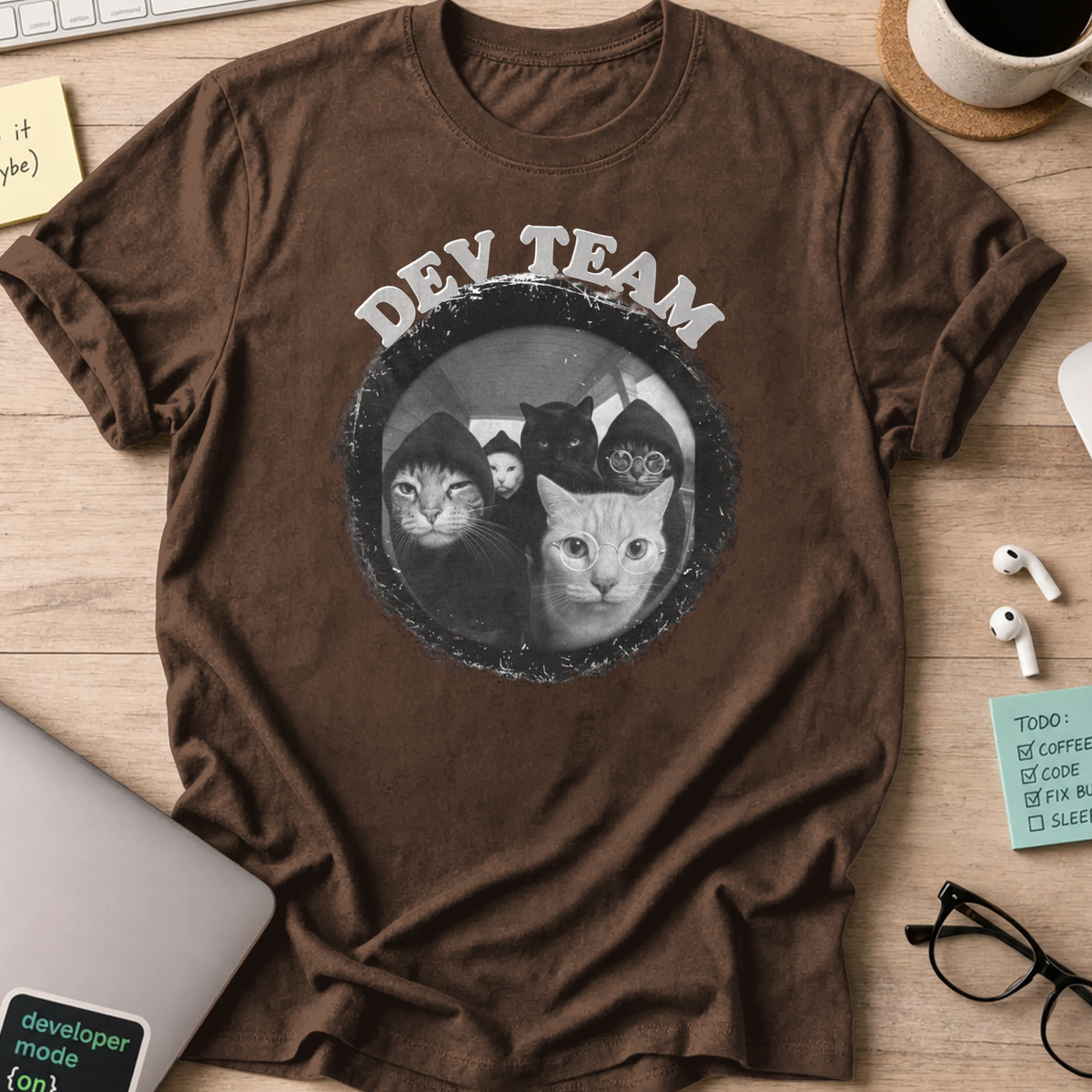 cat dev team shirt - Dark Chocolate
