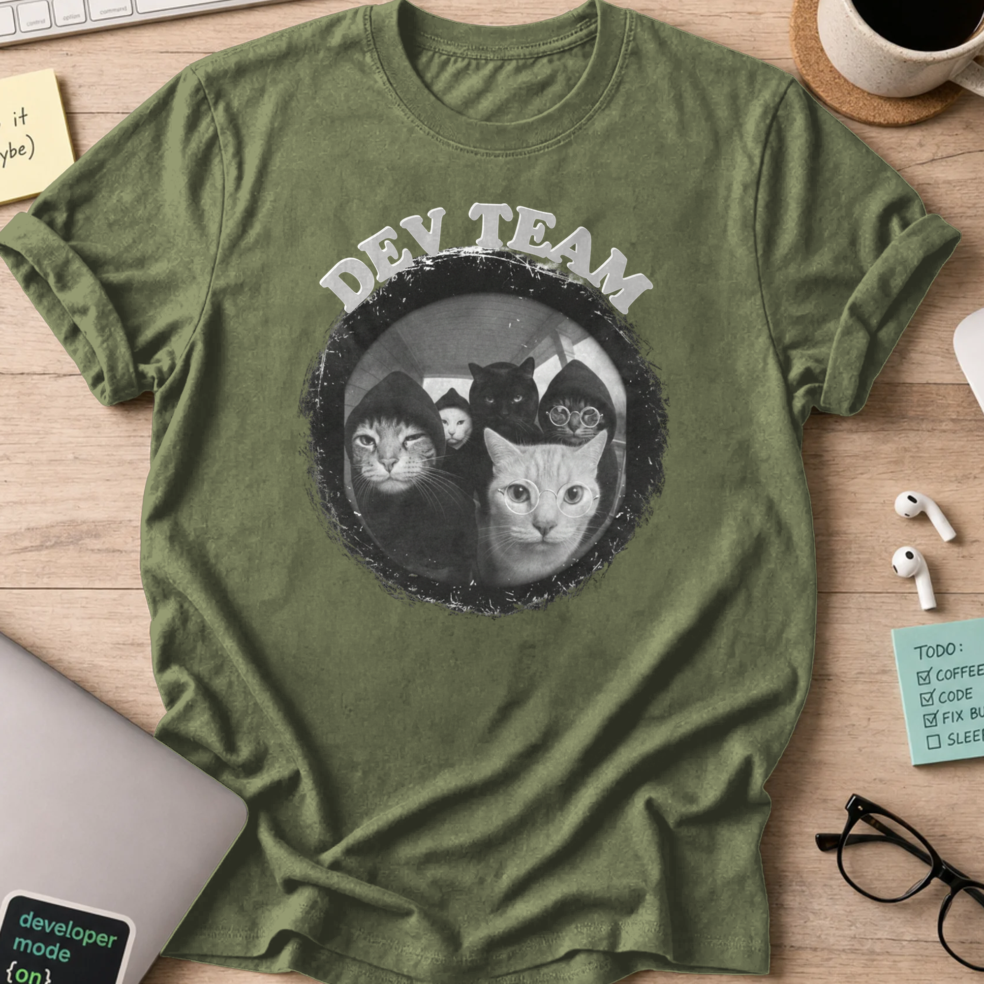 cat dev team shirt - Military Green