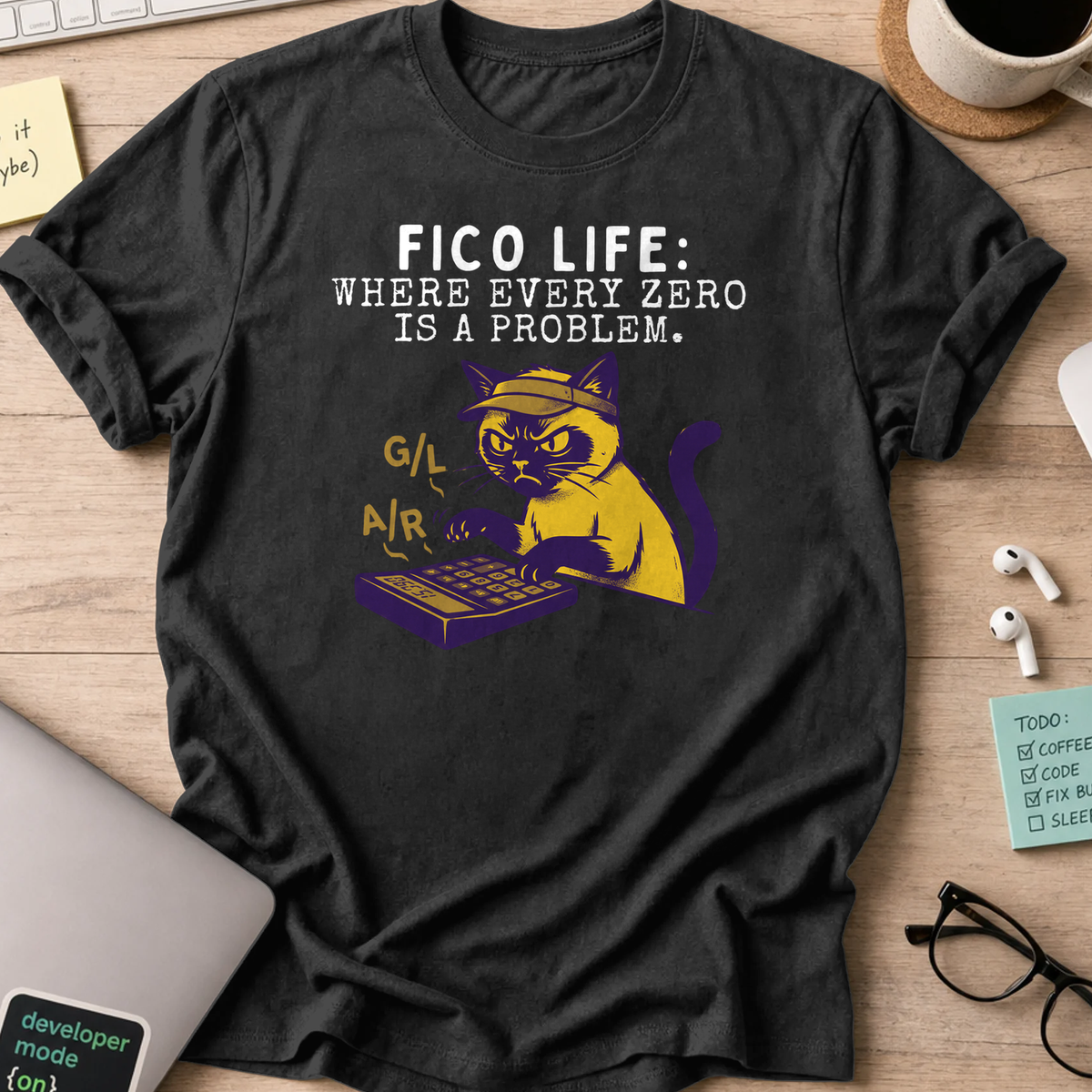 cat fico life shirt - Black