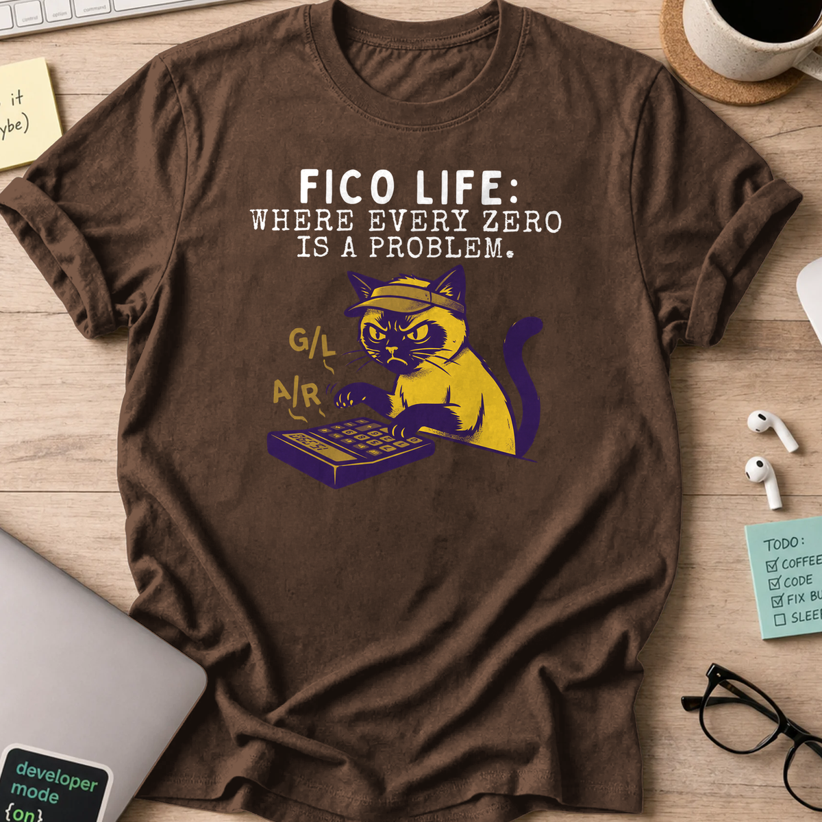 cat fico life shirt - Dark Chocolate