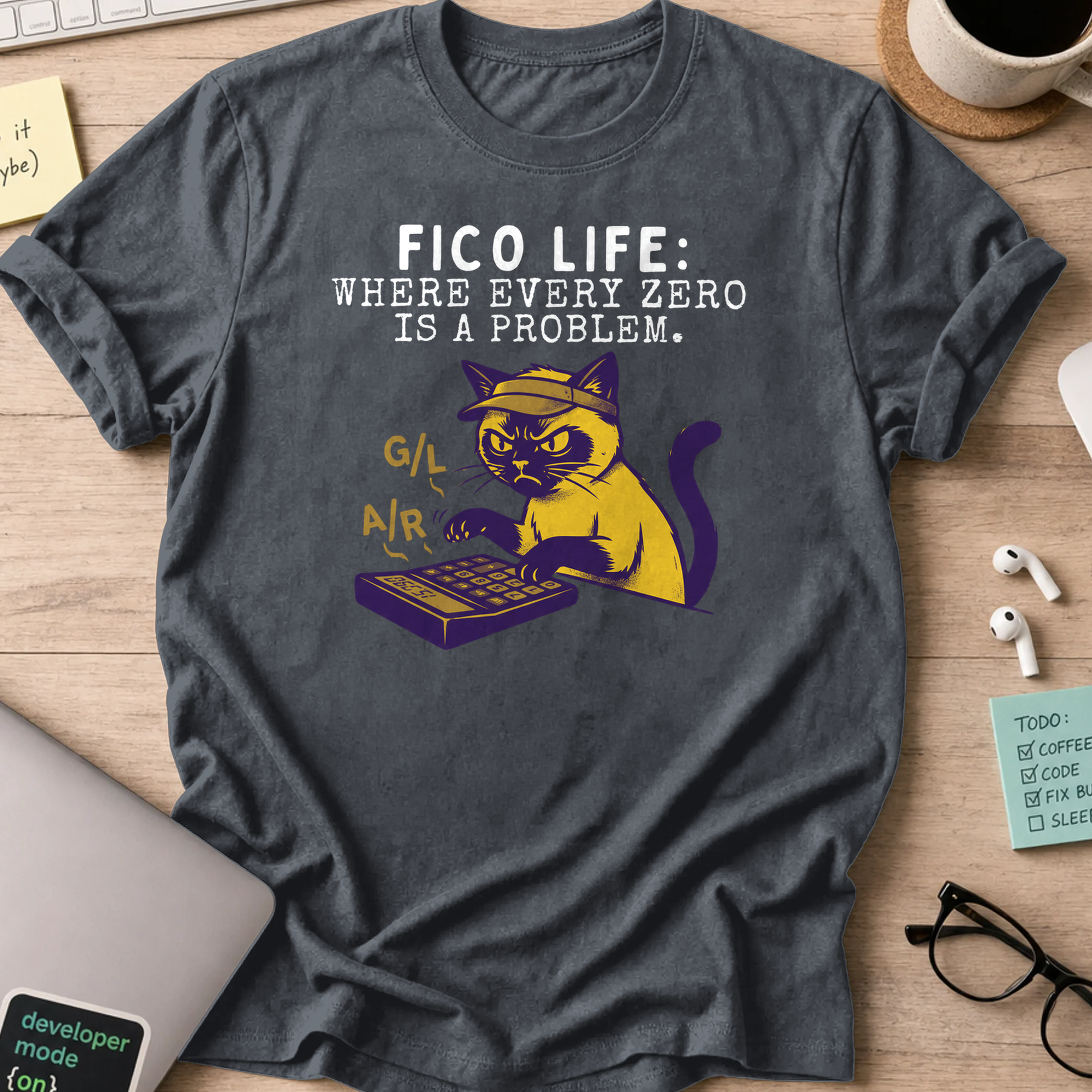 cat fico life shirt - Dark Heather