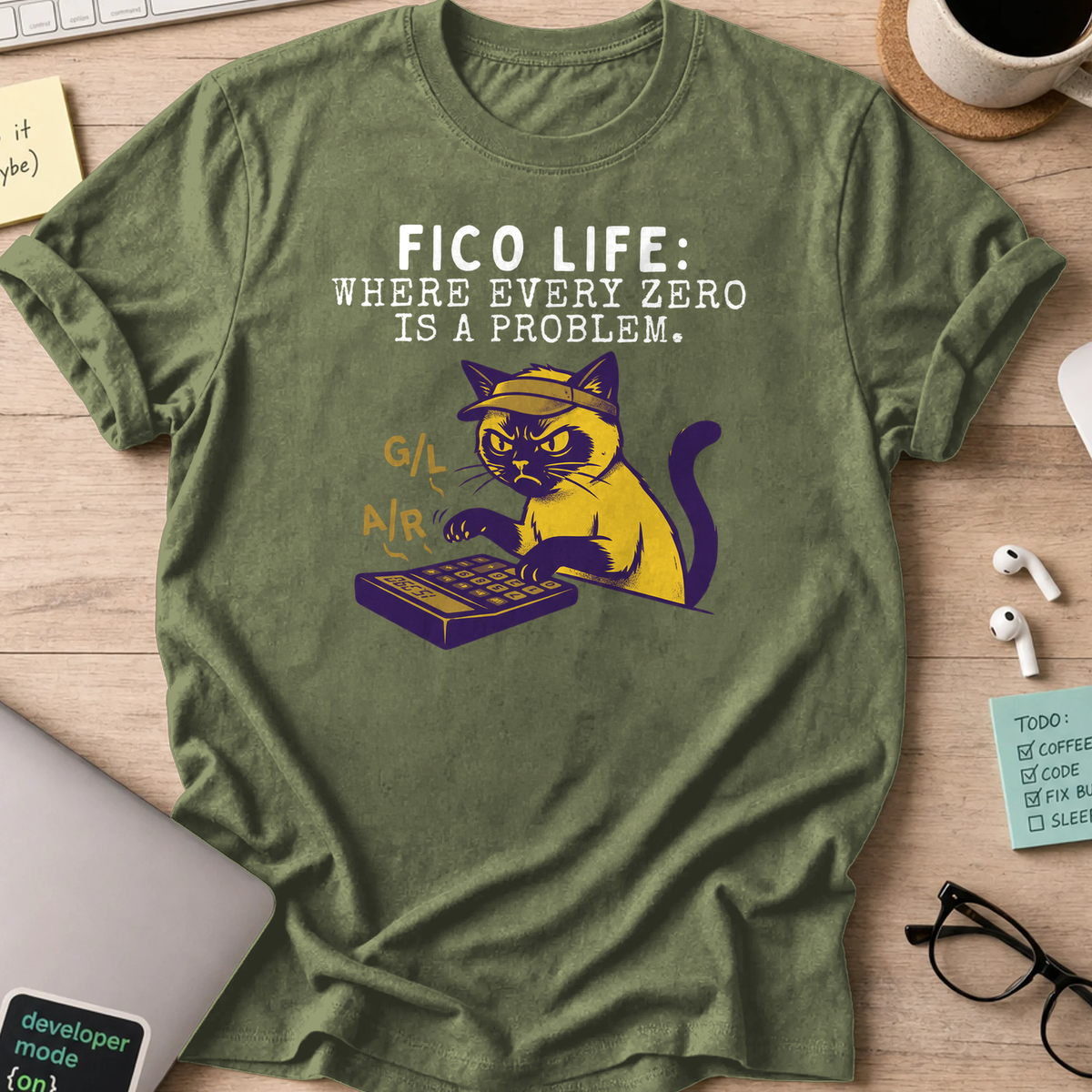 cat fico life shirt - Military Green