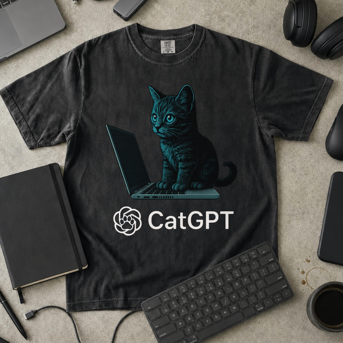 catGPT Premium Shirt — black Premium Shirt mock-up