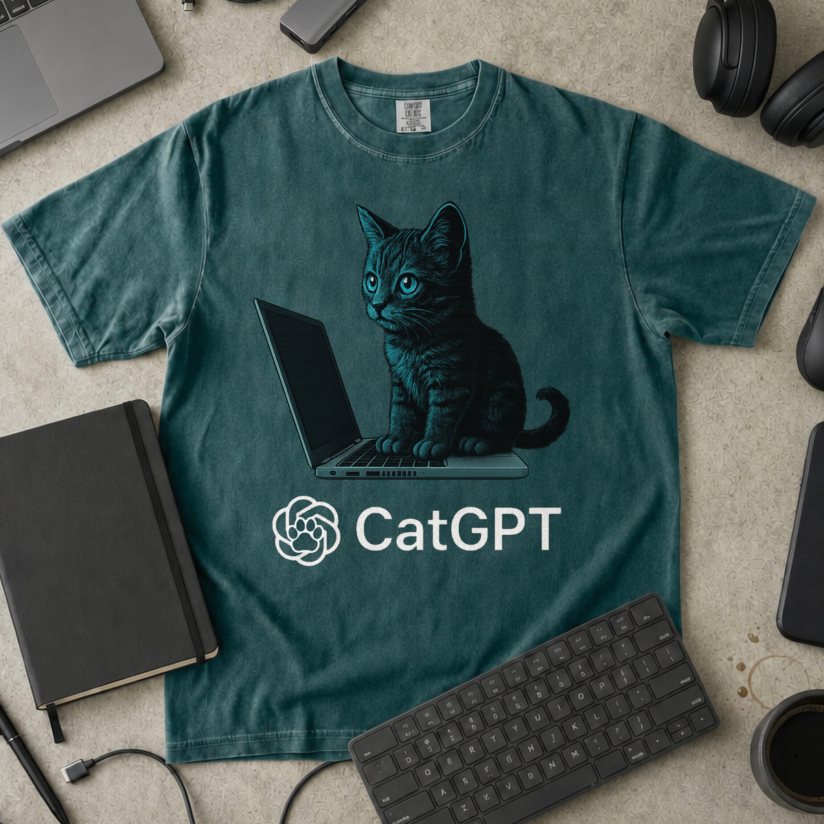 catGPT Premium Shirt — blue spruce Premium Shirt mock-up