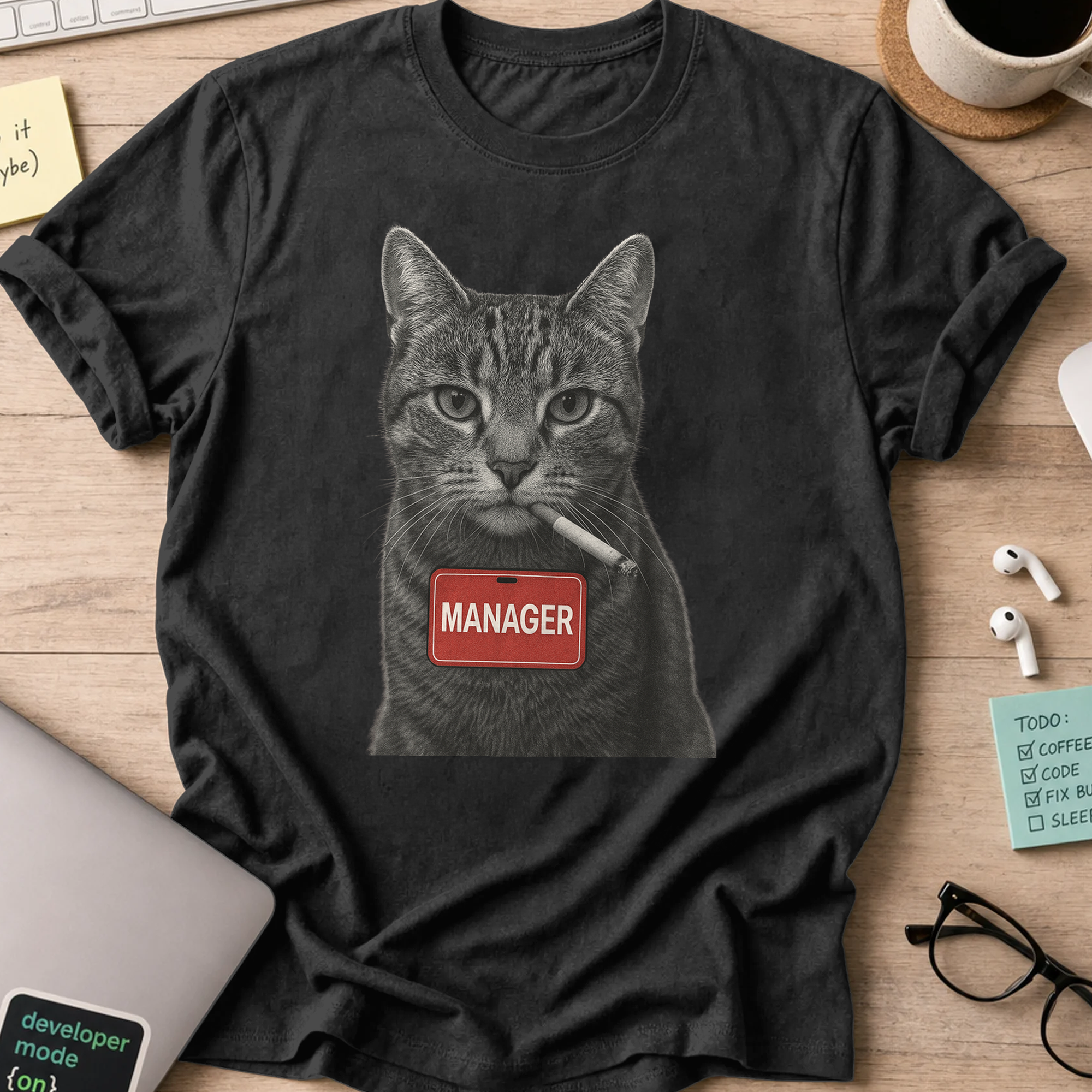 cat manager shirt - Black