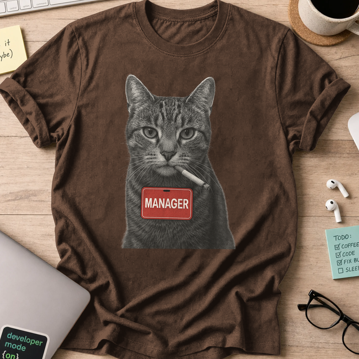 cat manager shirt - Dark Chocolate