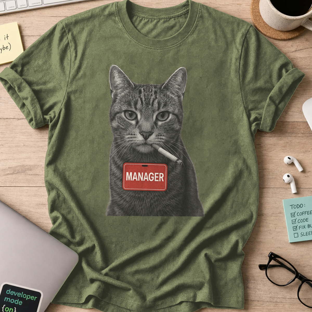 cat manager shirt - Military Green