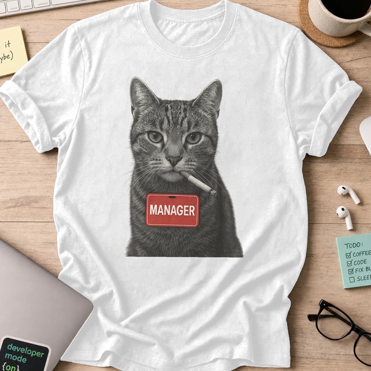 cat manager shirt - White