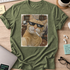 cat smoking with a shades shirt - Military Green