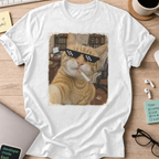 cat smoking with a shades shirt - White