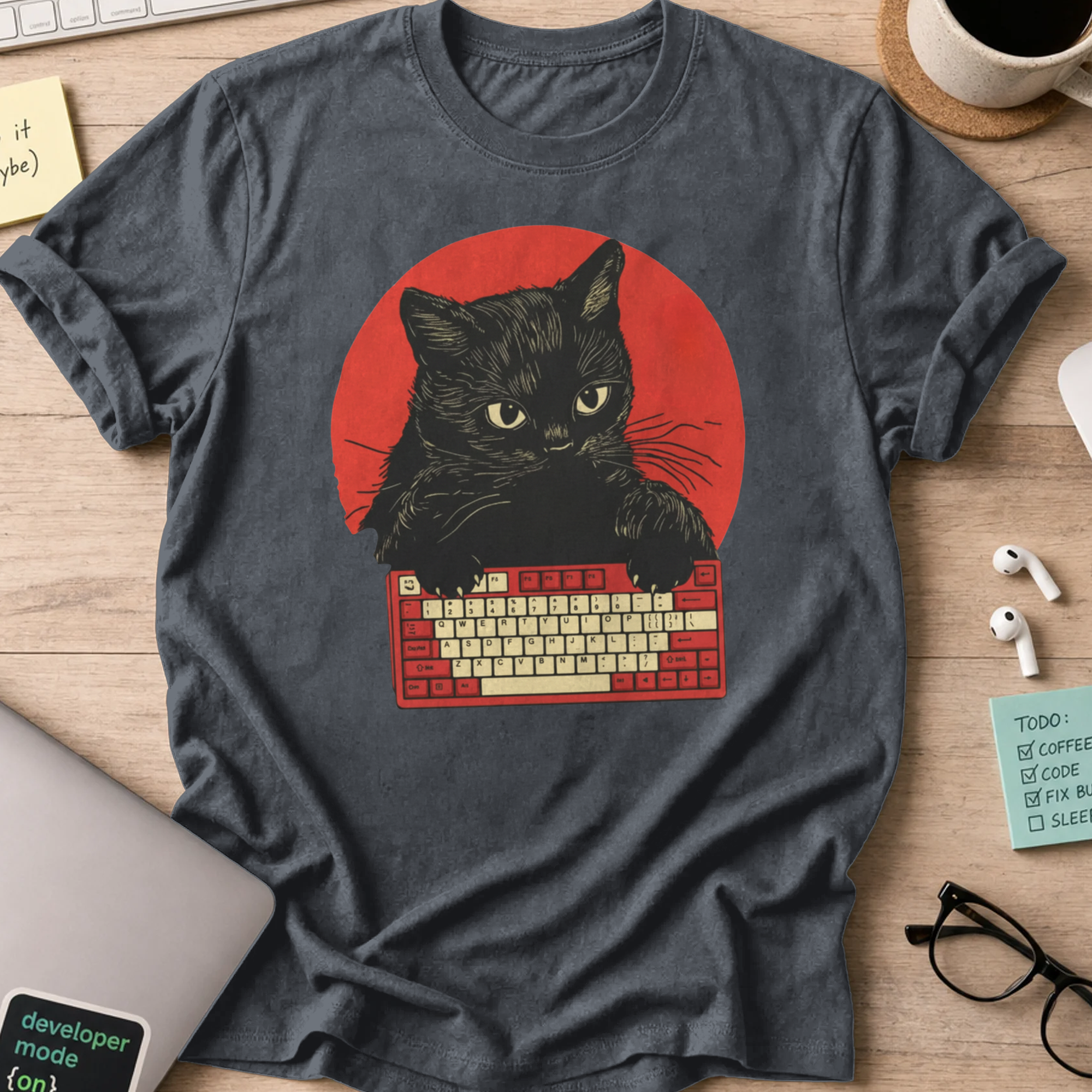 cat typing developer shirt - Dark Heather