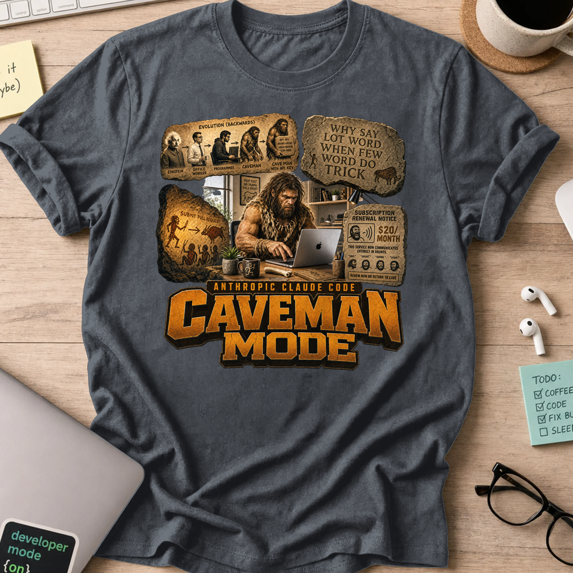Caveman Mode Shirt - Dark Heather
