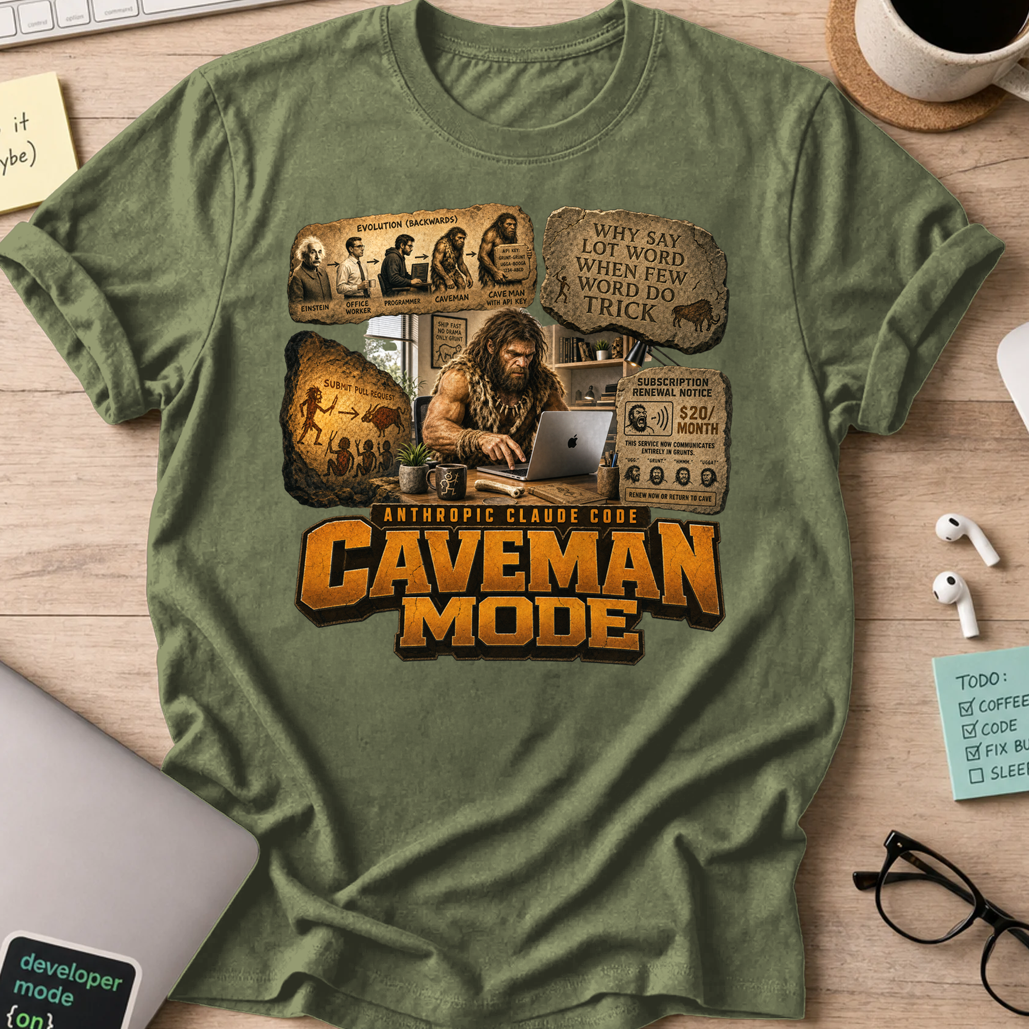 Caveman Mode Shirt - Military Green