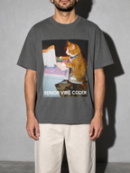 Senior Vibe Coder Cat Graphic IT Nerd T-Shirt — pepper bust to thigh