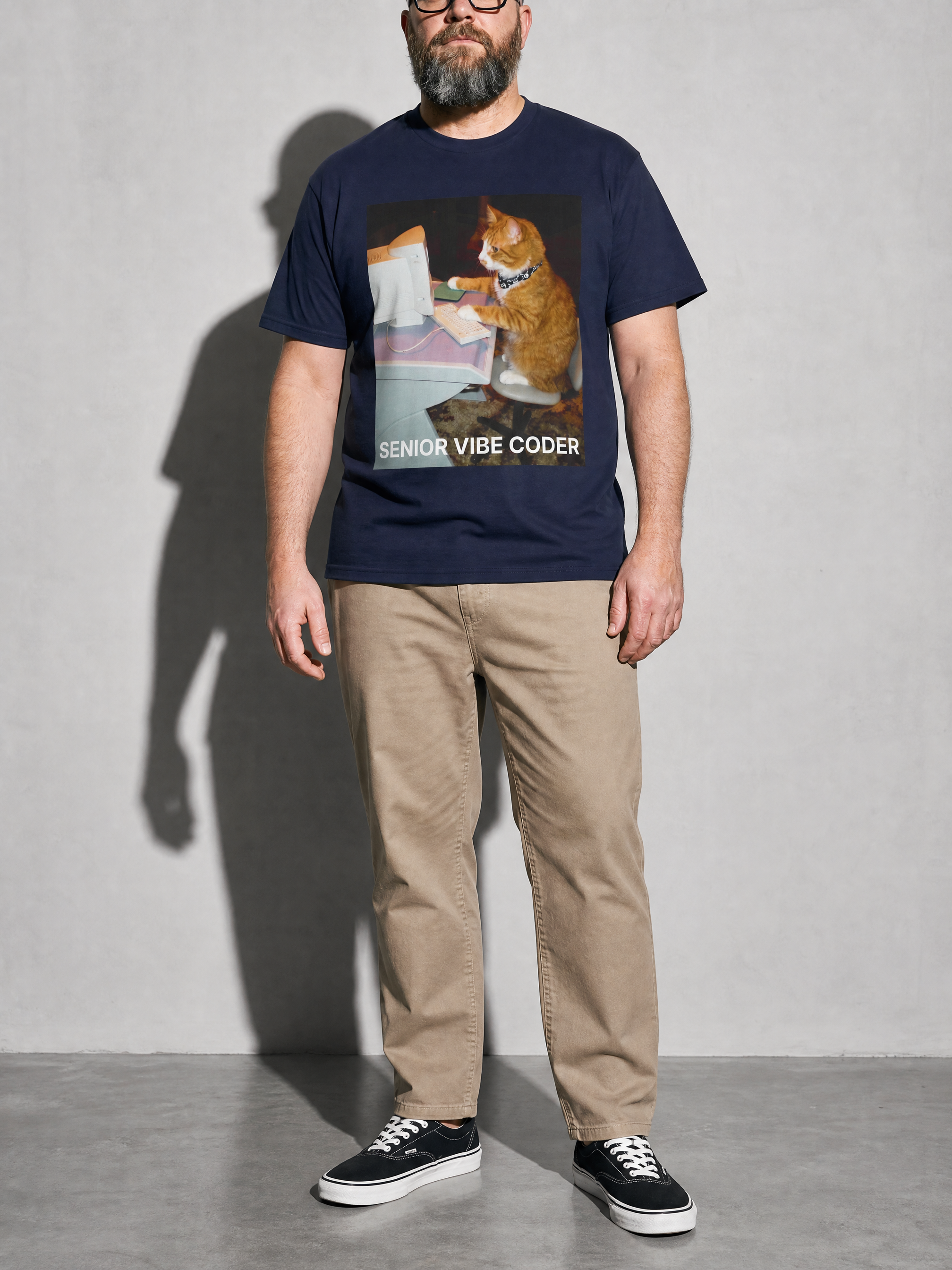 Senior Vibe Coder Cat Graphic IT Nerd T-Shirt — true-navy main