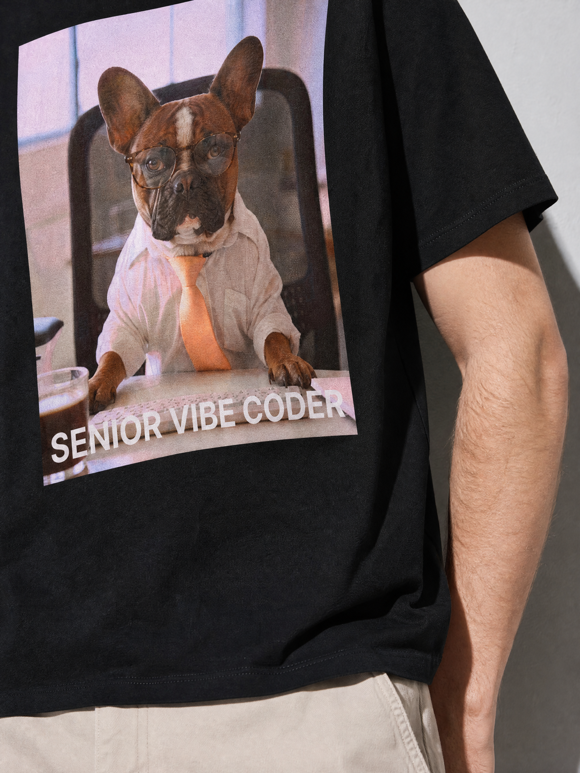Senior Vibe Coder Graphic IT Nerd T-Shirt — black macro