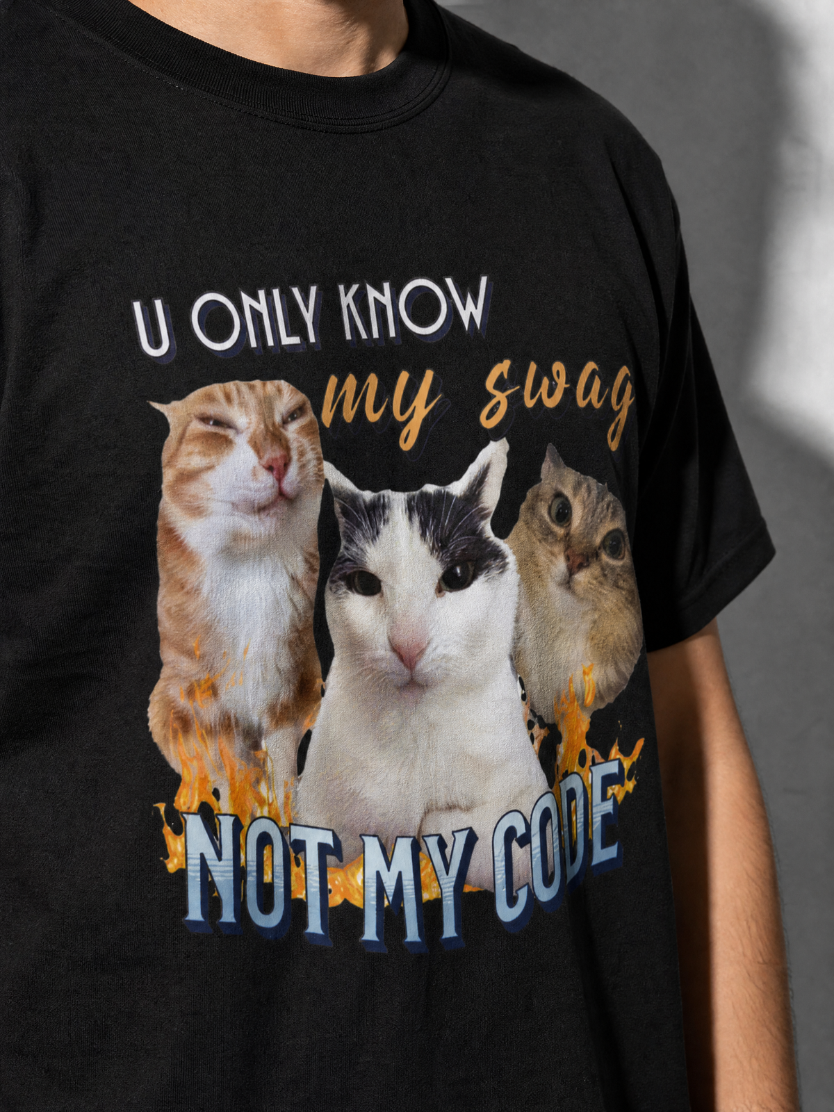 u only know my swag not my code Graphic IT Nerd T-Shirt — black macro