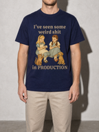 weird shit in production Graphic IT Nerd T-Shirt — true-navy bust to thigh