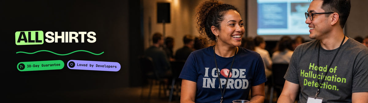 All shirts: two tech meetup attendees wearing CodeCulture tees