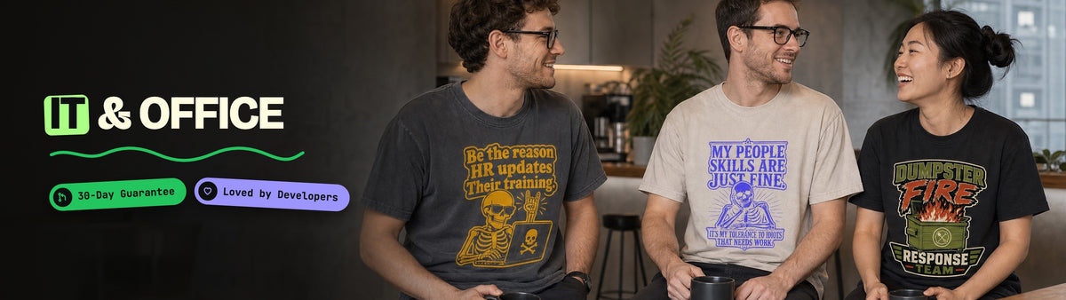 IT & Office Life collection: people wearing CodeCulture shirts from this collection