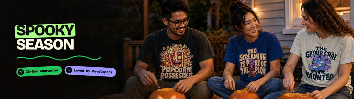 Spooky Season collection: people wearing CodeCulture shirts from this collection